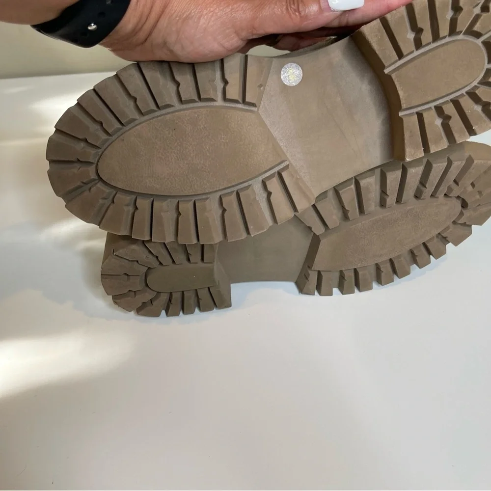 Lucky Brand Elyton Suede Lug Sole Booties in Tan Color